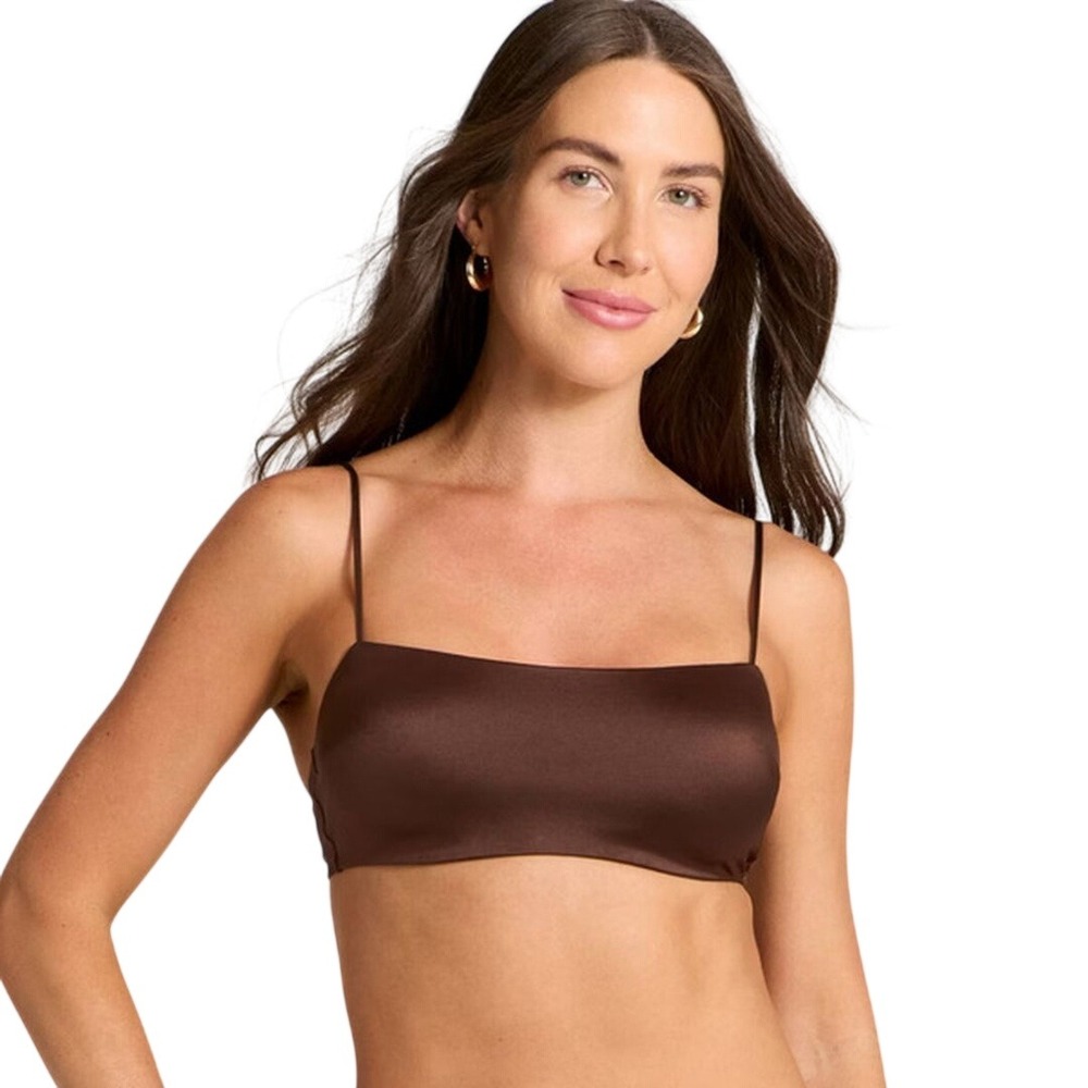 Auden Women's Brown Adjustable Satin Unlined Scoop Neck Bralette Size XXL